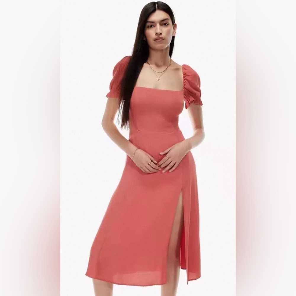 New Aritzia Wilfred Fannie Puff Sleeve Smock Slit Dress
